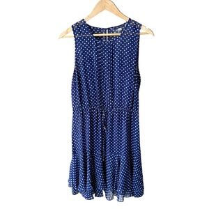 Tommy Hilfiger Dress Navy Blue White Polka Dot Sleeveless Preppy Party Size 10